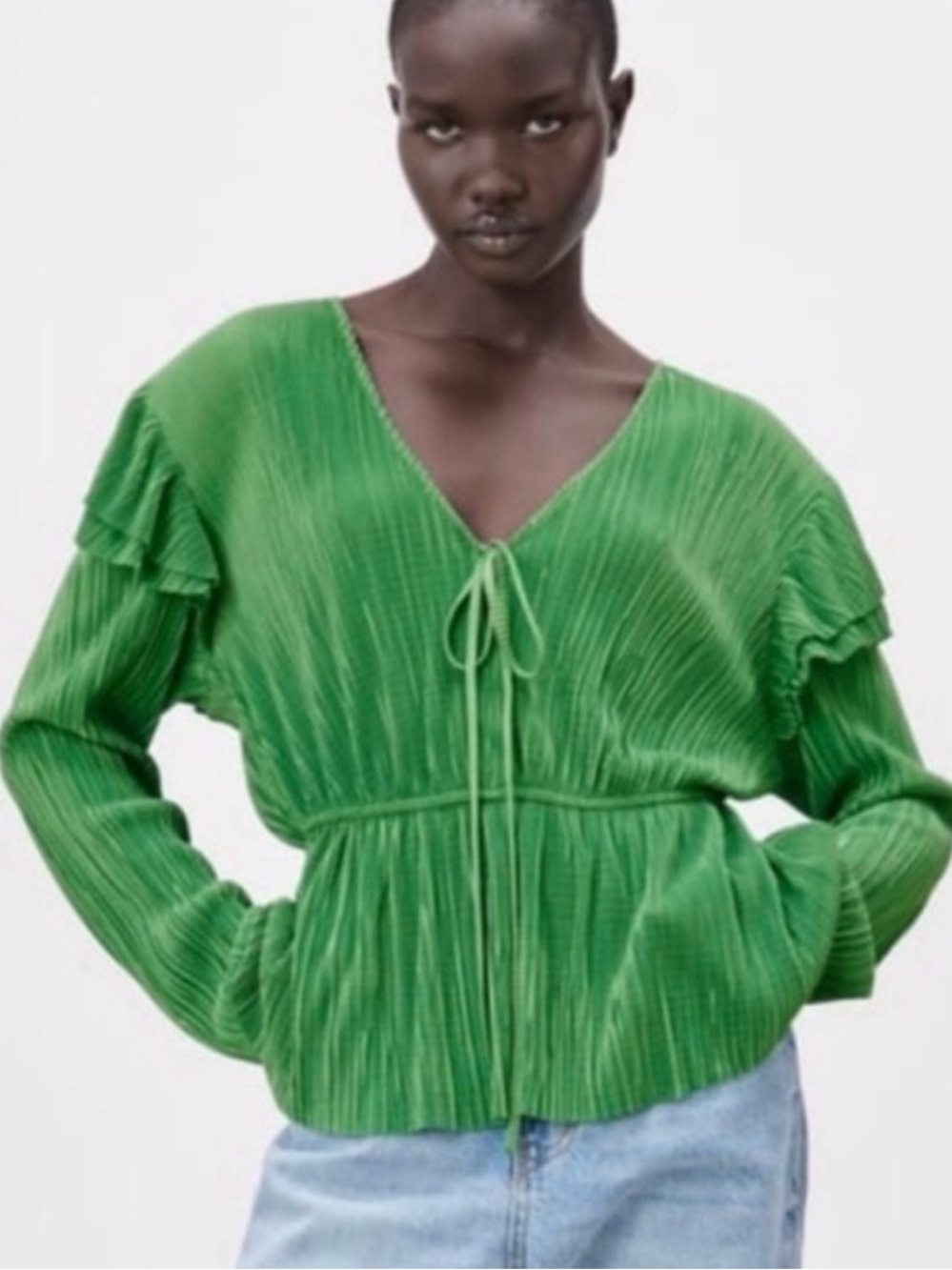 Zara Green Pleated Blouse - Picture 2 of 6